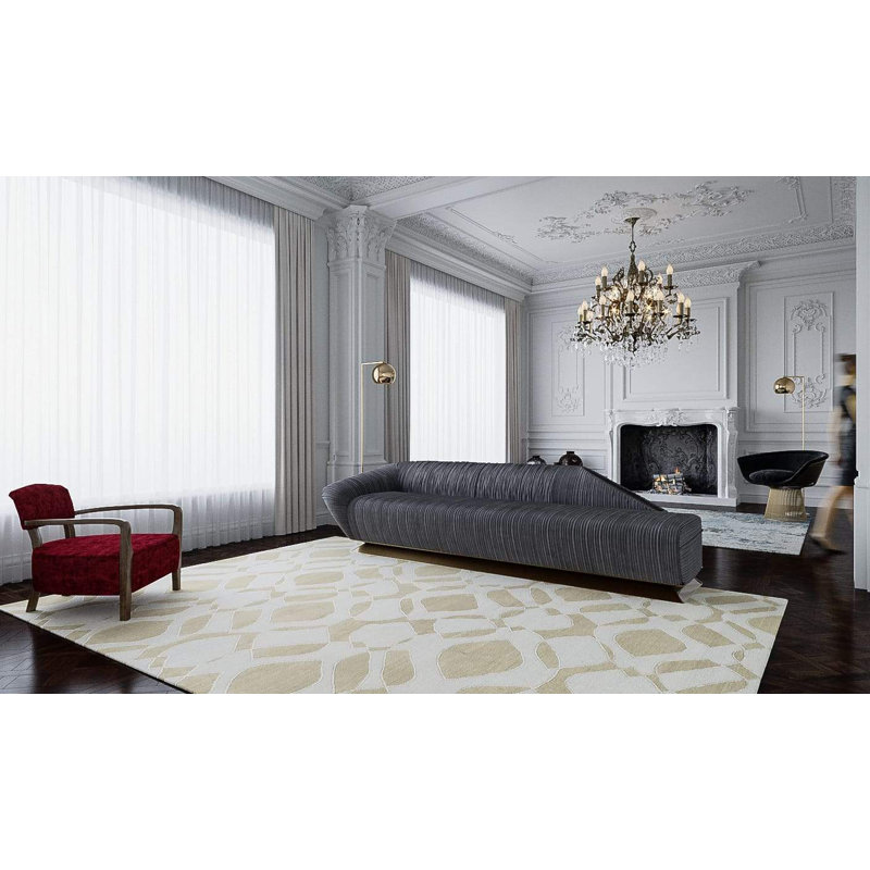 Mod Geometric Area Rug in Beige/Gray/Neutral, Rectangle 6' x 9'