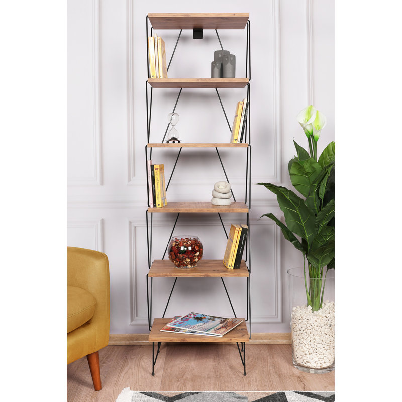 Industrial-Style Bookshelf 18.0 x 64.9 x 11.8 inches | 100% Melamine Coated Particle Board, Thickness: 0.7 inches | Numerous Shelves, Wall-Mountable, Perfect for Home or Office, Stylish & Durable Design