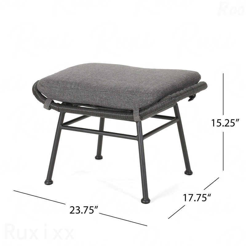 2-Piece Set Patio Ottoman Montana Faux Rattan Outdoor With Cushion