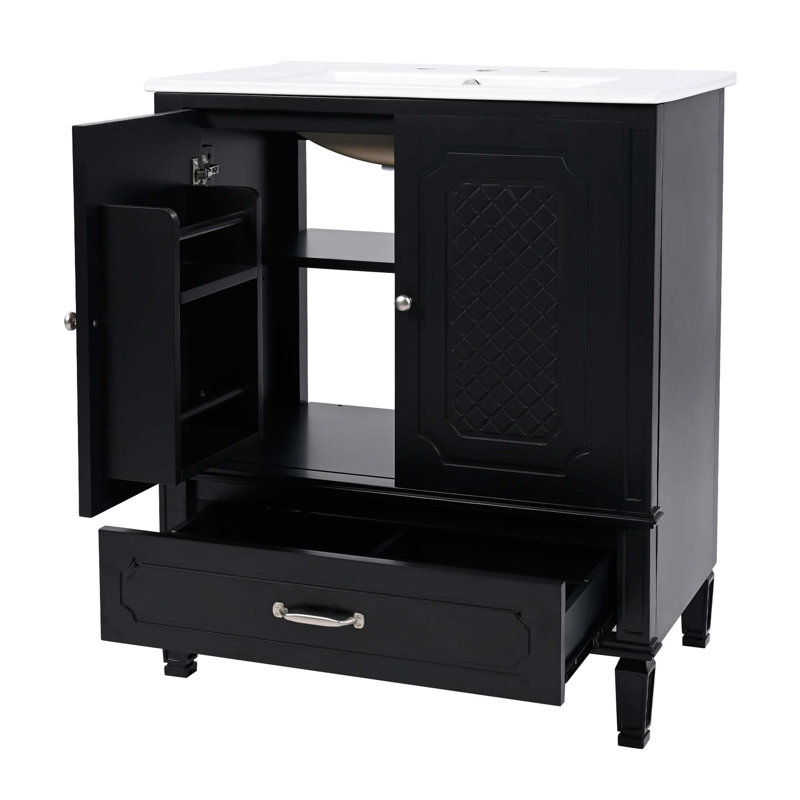 Ensemble de meuble-lavabo 60 po avec lavabo double 60 po, 2 armoires avec porte et 2 tiroirs, Noir