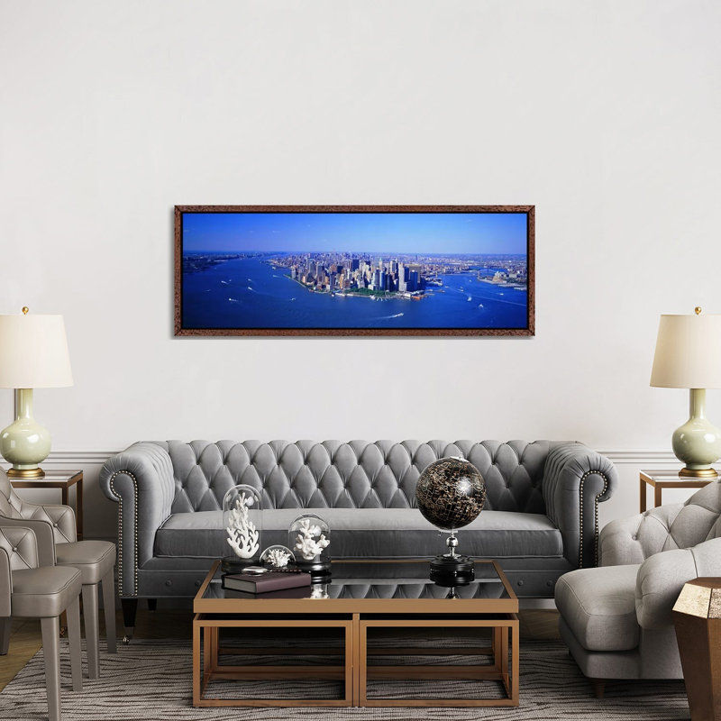 Aerial Lower Manhattan New York City NY 1 Piece Panoramic Wall Art on Canvas, 152.4 cm H x 50.8 cm W, Classic Wood Framed