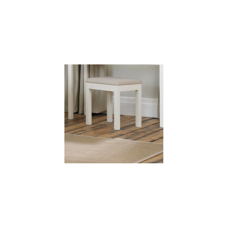 Cillian Solid Wood Accent Stool, Soft White/Oak