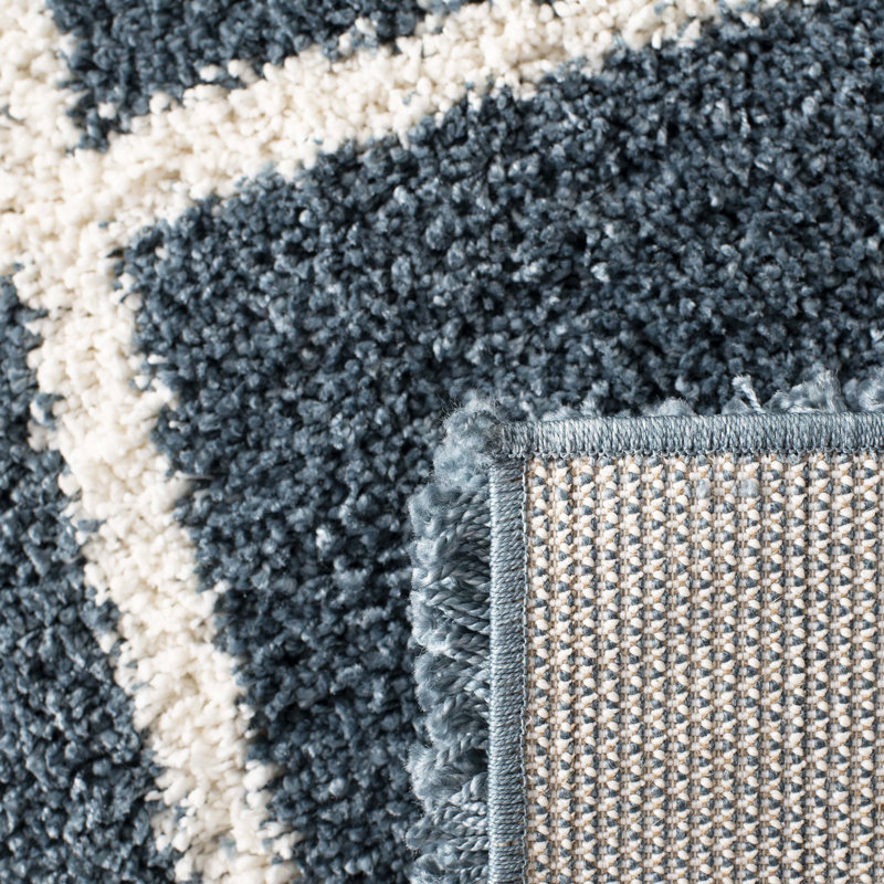 Humberto Hudson Shag Performance Geometric Rug, Runner 2'3" x 10', Slate Blue/Ivory