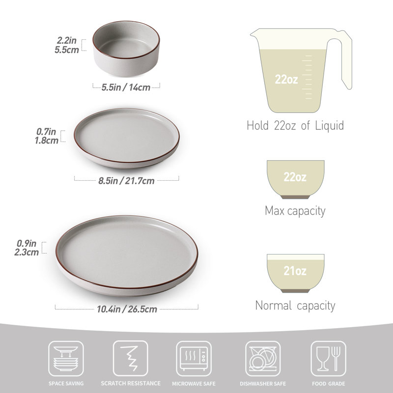 Bevery Piece Stoneware Dinnerware Set - Service for 6, Light Gray