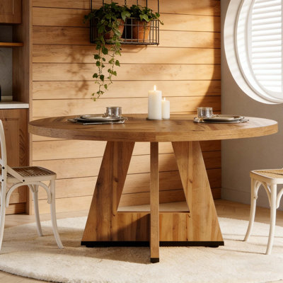 Wooden Round Dining Table Farmhouse Kitchen Dinner Table for 4