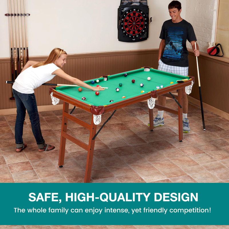Table de billard pliante 55 pouces - Table de billard portable, table de billard avec 2 queues de billard, 16 boules