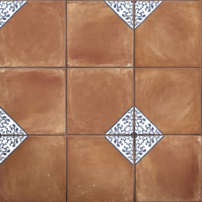 Sentier 7.88" x 7.88" Porcelain Spanish Wall & Floor Tile, Brown/White/Blue