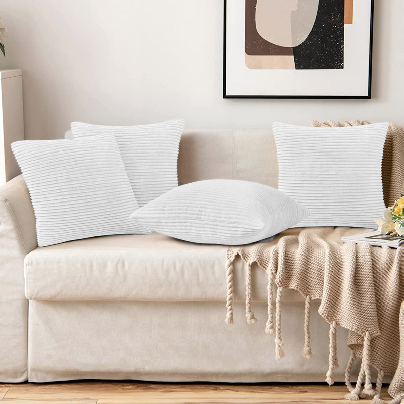 Striped Square Euro Cushion Cover, White