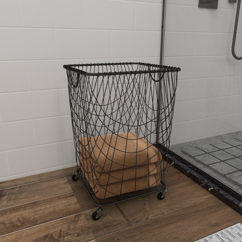 Metal Deep Set Metal Mesh Laundry Basket Storage Cart with Wheels and Handles, Black, Small ( 24" H x 16" W x 16" D)