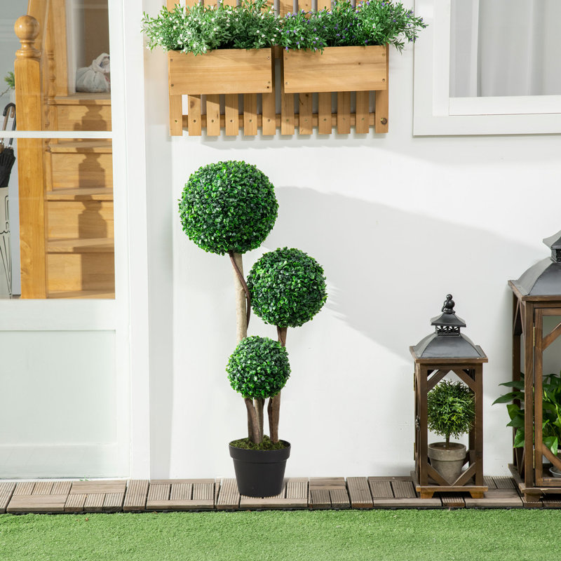 Topiaire de buis artificiel en pot, Vert foncé 2, H 35,5 po x l 10,75 po x P 10,75 po