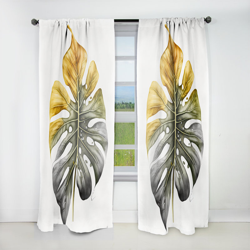 Jaune et gris Philodendron Leaf I - Rideau en velours traditionnel - obscurcissant - 1 panneau, L 52 po x L 90 po