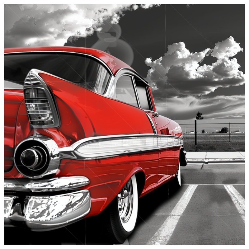 Tapisserie murale voiture classique - décoration murale transport, H 68 po x l 80 po avec 4 œillets