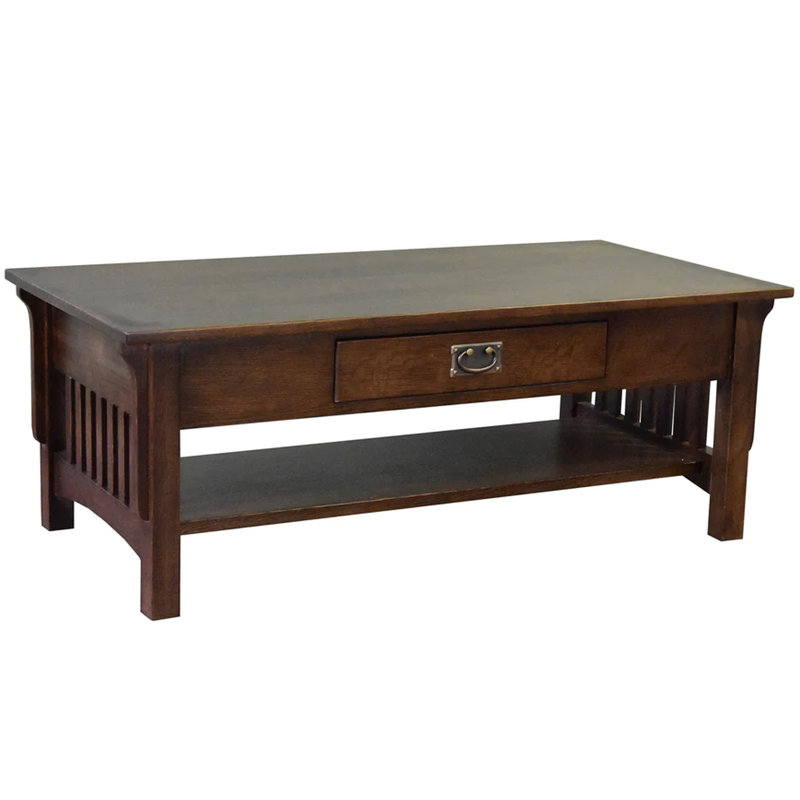 Table basse à 4 pieds en bois massif avec rangement Albano, Bois de cerisier