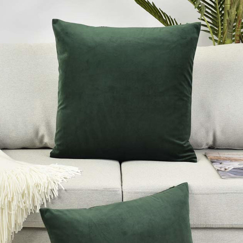 Solid Velvet Reversible Pillow Cover, Green, 18"H x 18"W
