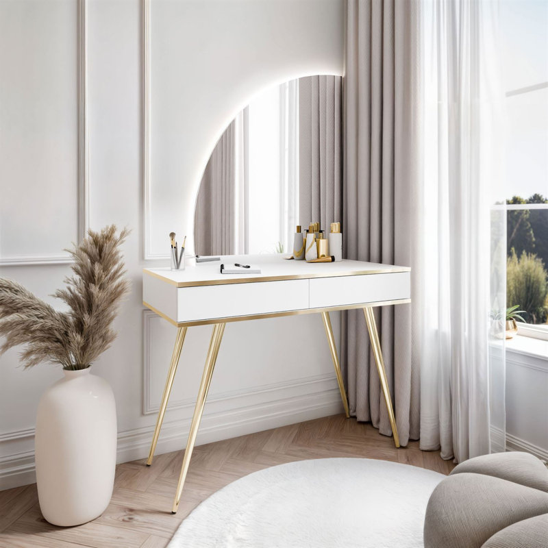 Dressing Table with Mirror, White