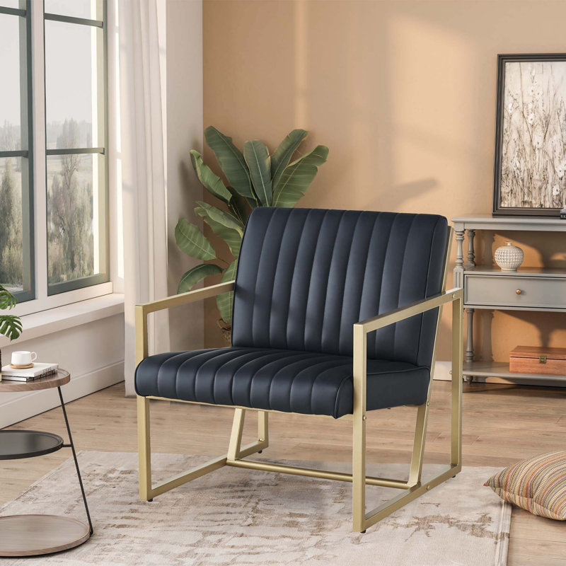 Fauteuil l 25,98 po, Doré, Similicuir noir