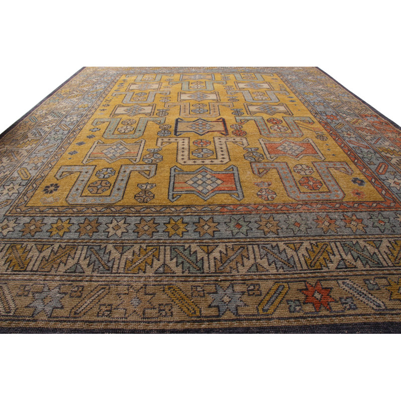 Distressed Homage Hand Knotted Wool Geometric Area Rug, Rectangle 10' x 14'