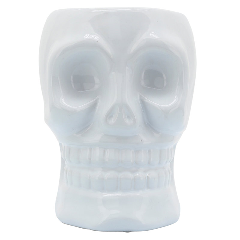Skull-Shaped Ceramic Vase., 8" H x 6" W x 6" D, White