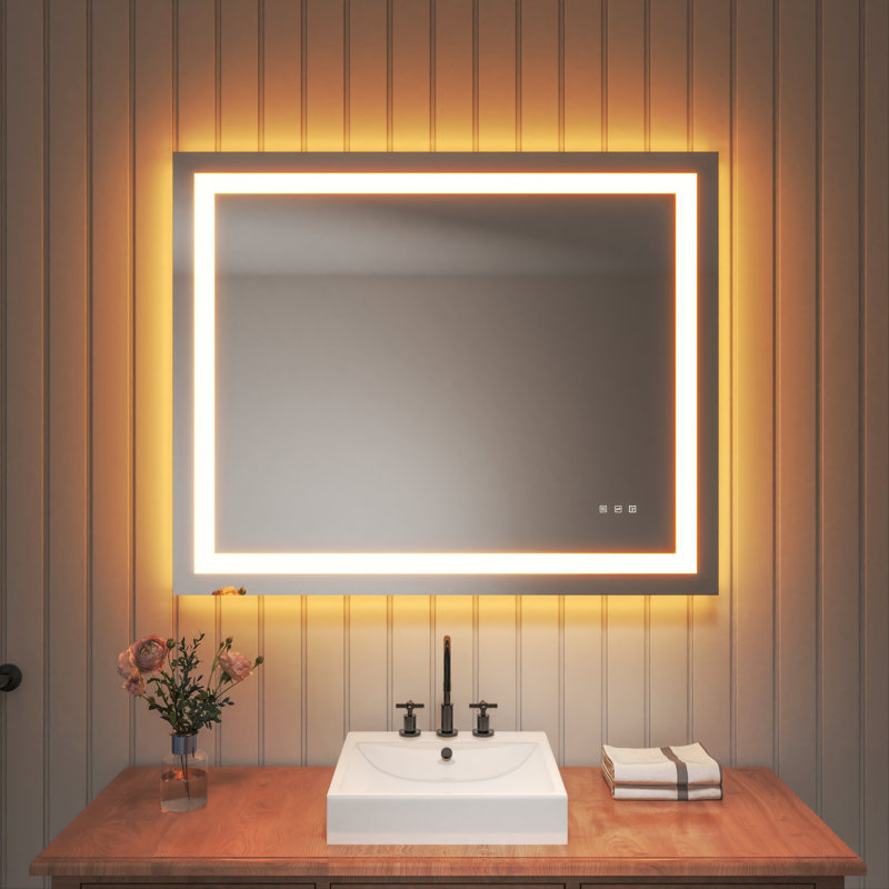 Frameless LED Light Anti-Fog Wall Bathroom Vanity Mirror with Backlit & Frontlit, 36" x 44"