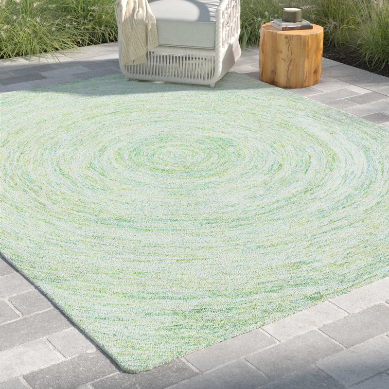 Tapis vert sauge / vert en laine touffeté à la main Moneta, Rond 6 pi
