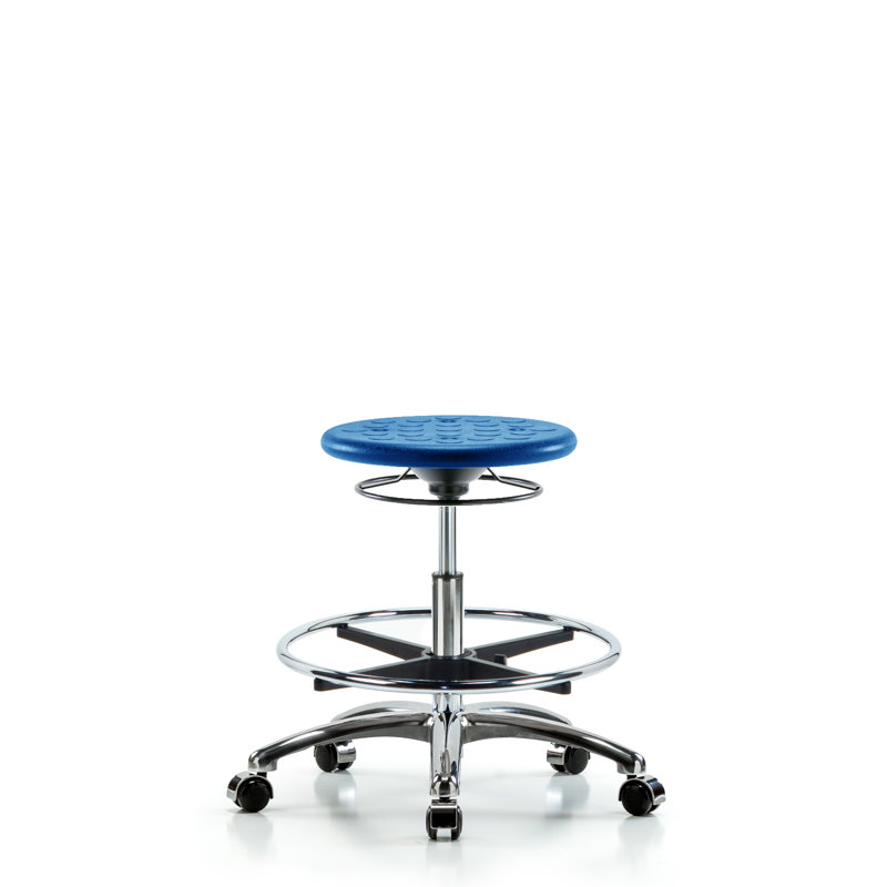 Huron Adjustable Height Ergonomic Lab Stool with Footring Pedestal Base, Casters, Blue