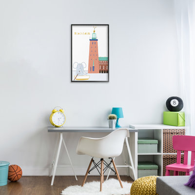 Elephant in Stockholm Boat Framed Giclee, design by Carla Daly