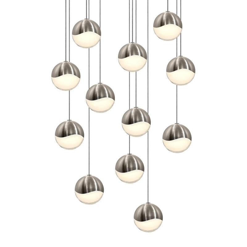 Grapes 12 - Light LED Cluster Pendant, 3.25" H x 16.25" W x 16.25" D, Satin Nickel