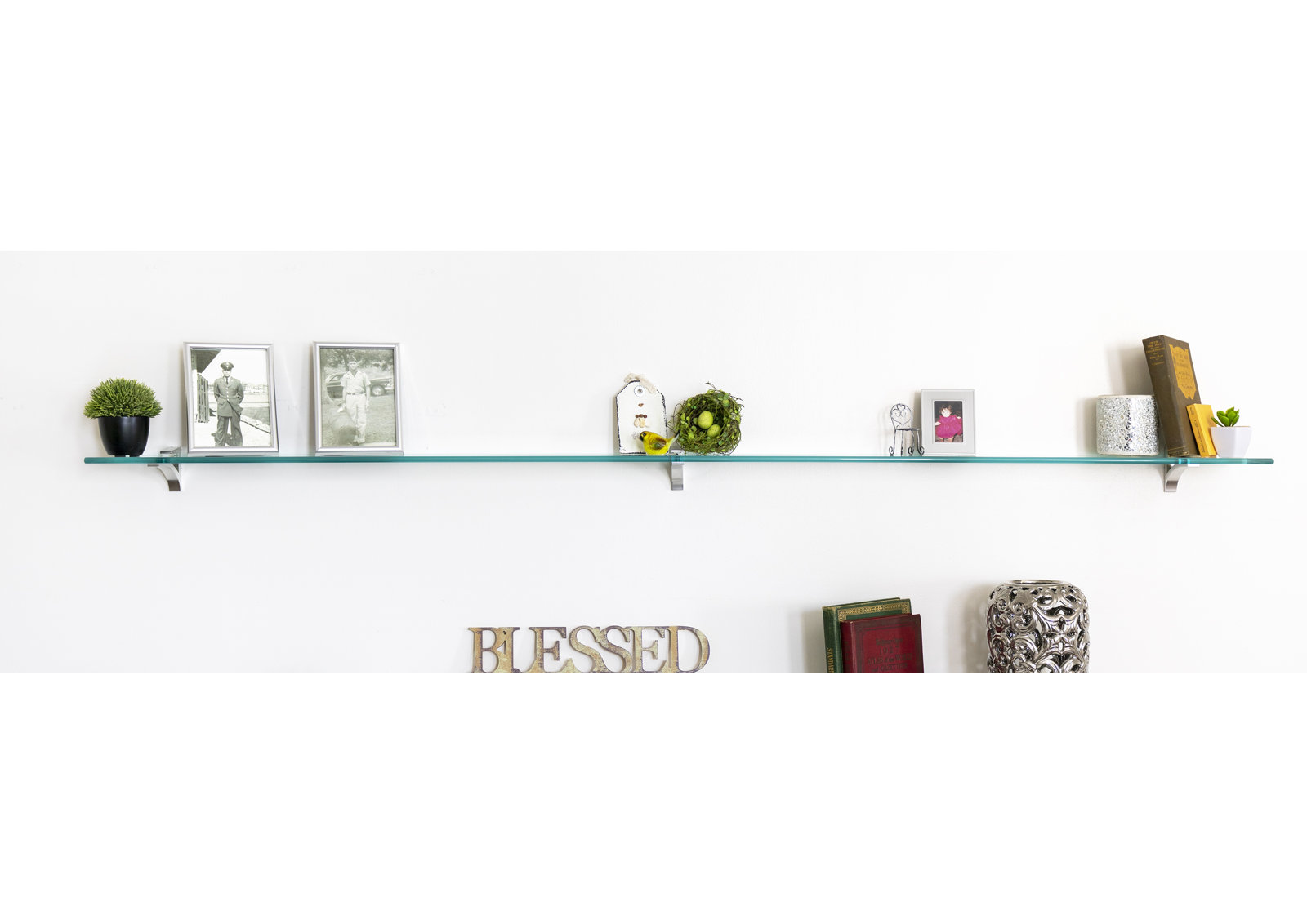 Earlham 72" Tempered Glass Bracket Shelf, Chrome