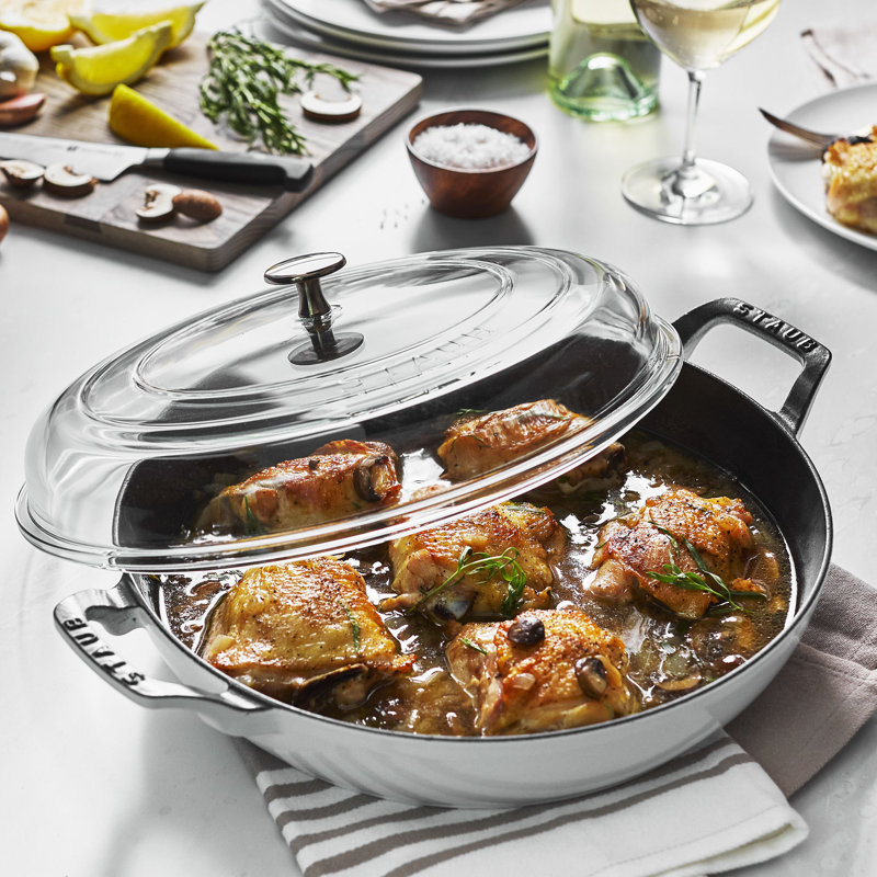 Cast Iron 3.59-qt Braiser with Glass Lid, White Truffle