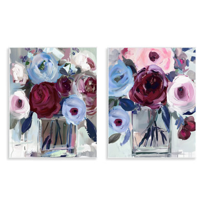 Burgundy & Blue Bouquets 2pc Wall Plaque Set, design by Annabelle Hall