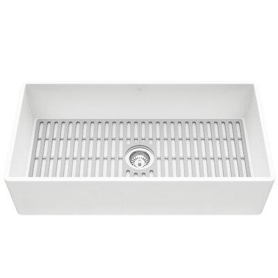 Matte Stoneâ¢ 36"" Single Basin Flat Apron Front Farmhouse Kitchen Sink with Basket Strainer -  VIGO, VGRA3618FLK1