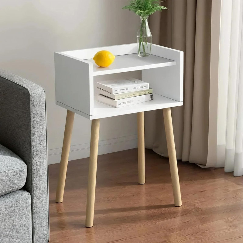 40cm W Solid Wood Bedside Table, White