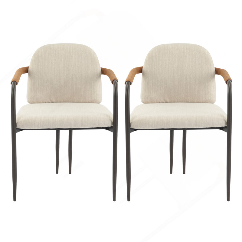 Chaise de salle à manger avec cadre en fer, ensemble de 2 - espresso + beige, Beige, Espresso