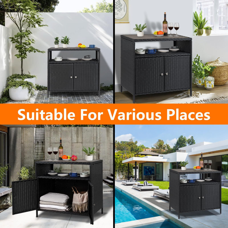 Tirath Rectangular Outdoor Buffet & Console Table, Grey