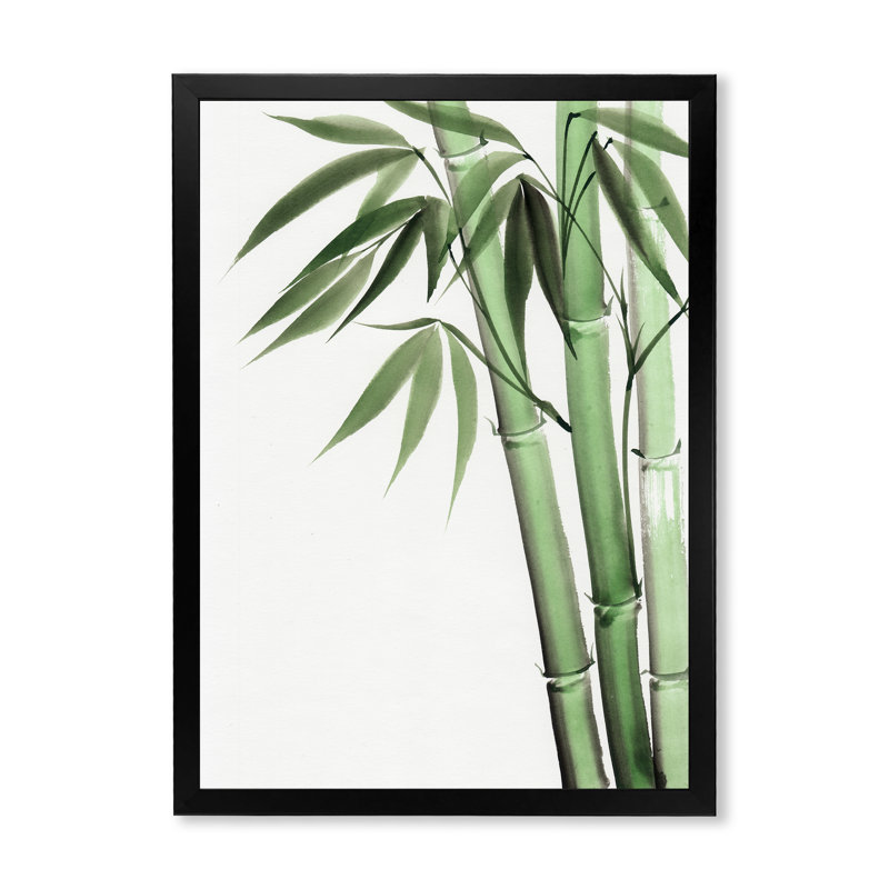 Palmier en bambou, détail II - peinture sur toile, Cadre noir, H 20 po x l 12 po x P 1po