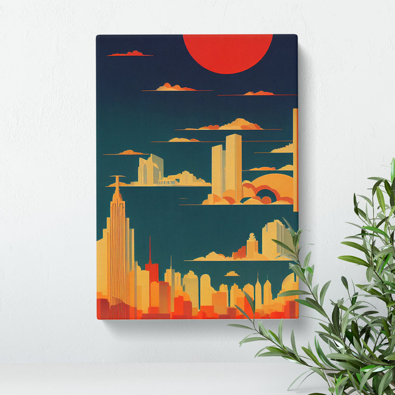 A City Skyline Sunset No.4 - Wrapped Canvas Print, 50cm H x 35cm W