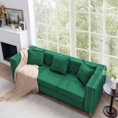 84.65" Velvet Sofa, Modern Living Room Furniture for Apartment, Green