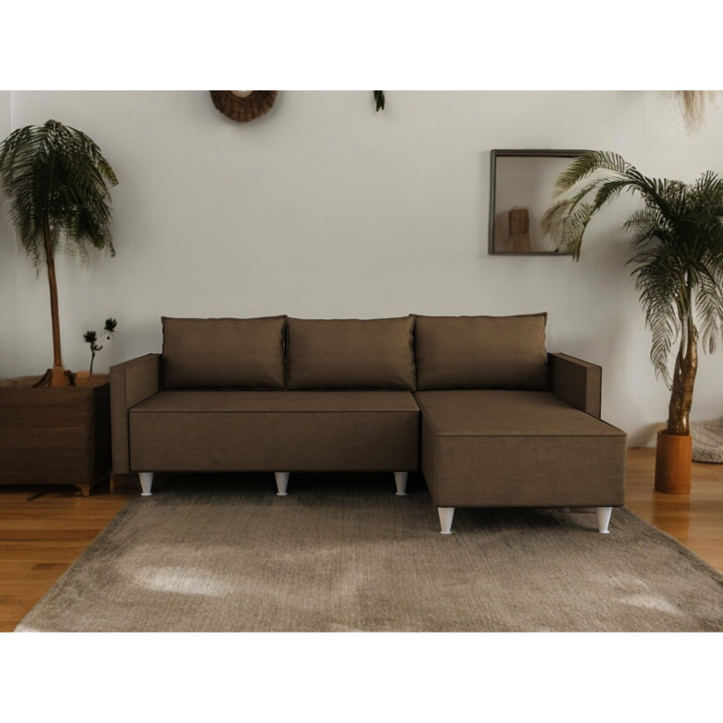 Brown Sectional - Reversible Design For Versatile Room Setup, 5 Comfort With Foam Cushions And Solid Wood Construction, Quick Assembly In Base, Easy Installation Home Living