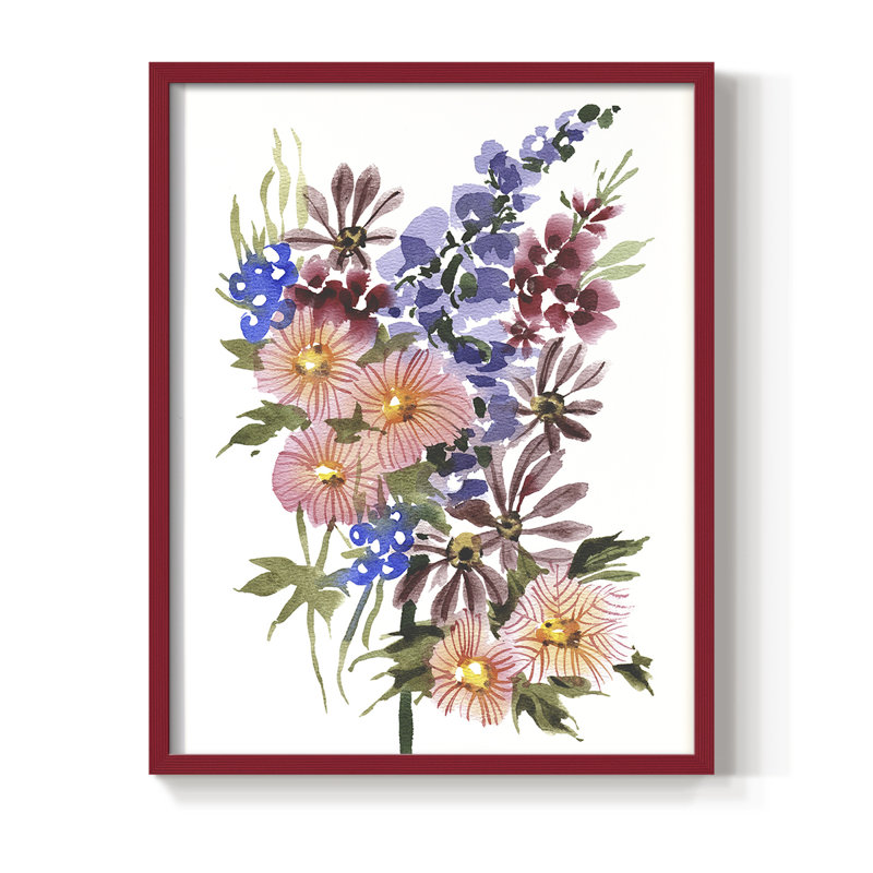 Garden Bouquets III Framed Print - Solid Wood, H 21 po x l 17 po, Rouge
