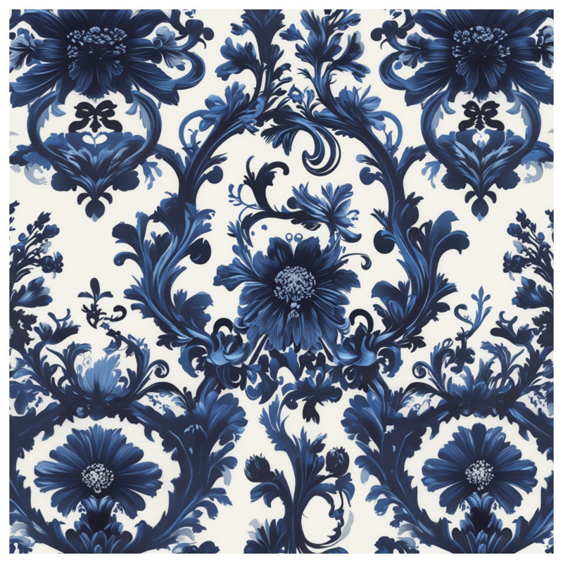 Housses de couette damassées à motif floral bleu, Queen