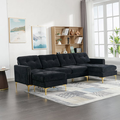 Canapé modulaire convertible en L 110 po avec repose-pieds mobile pour salon