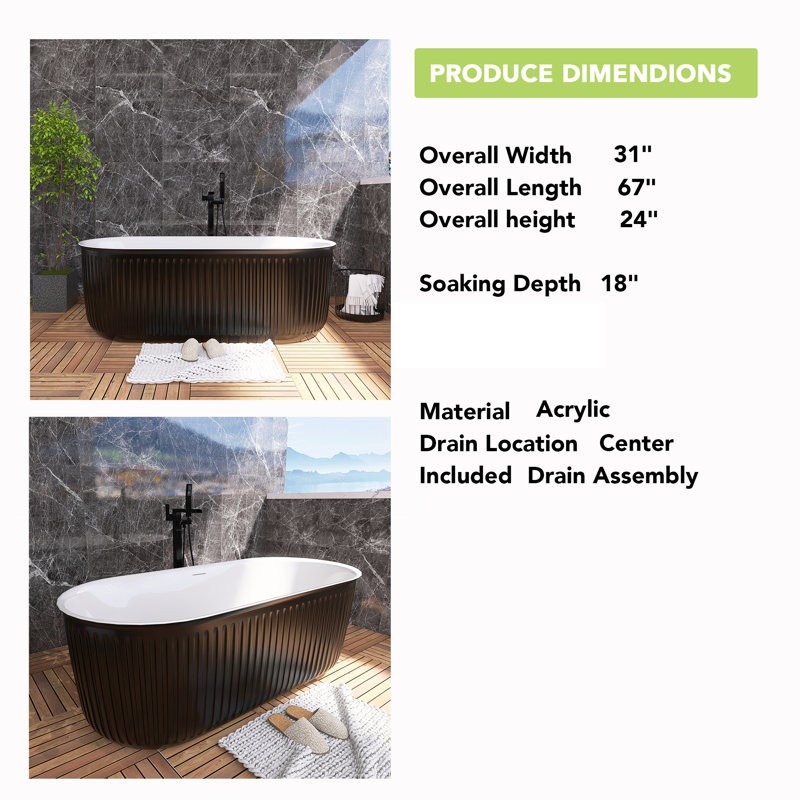 67'' x 31'' Freestanding Soaking Acrylic Bathtub