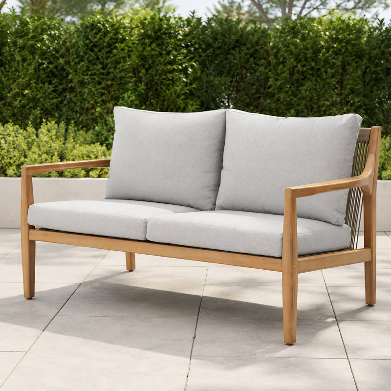 Outdoor Solid Wood Sofa with Cushions, 2-Seater