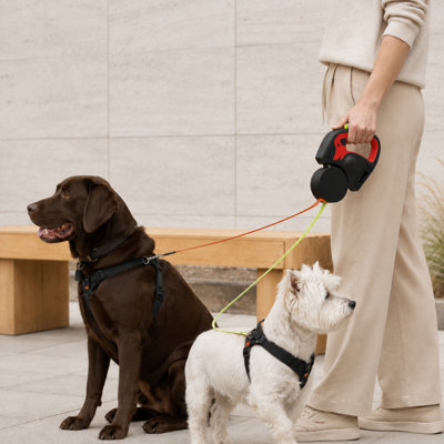 Dual Retractable Dog Leash for 2 Dogs, Double-Head Automatic Pet Walking Leash with Independent Leads and Ergonomic Handle
