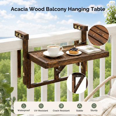22in Foldable Fir Wood Balcony Hanging Table