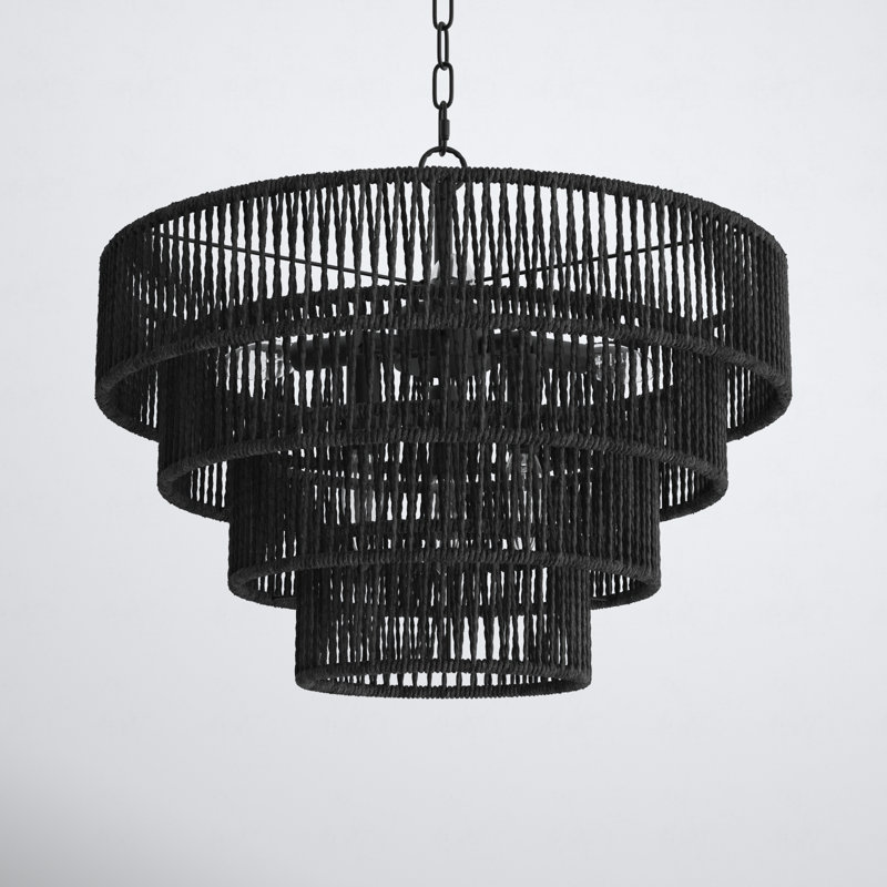 Suzette 6-Lights Hand-Woven Pendant Light 20 Inch, Black