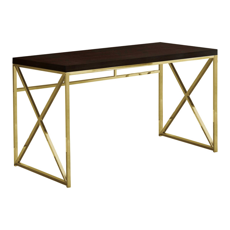 Bureau d'ordinateur, bureau personnel, ordinateur portable, travail, stratifié, métal, contemporain, moderne, Brun foncé/or