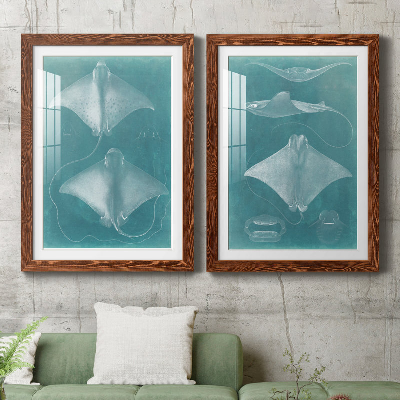 Morning Swim I - ensemble de 2 peintures encadrées, H 37,5 po x l 55 po x P 1,5 po, Papier avec cadre érable