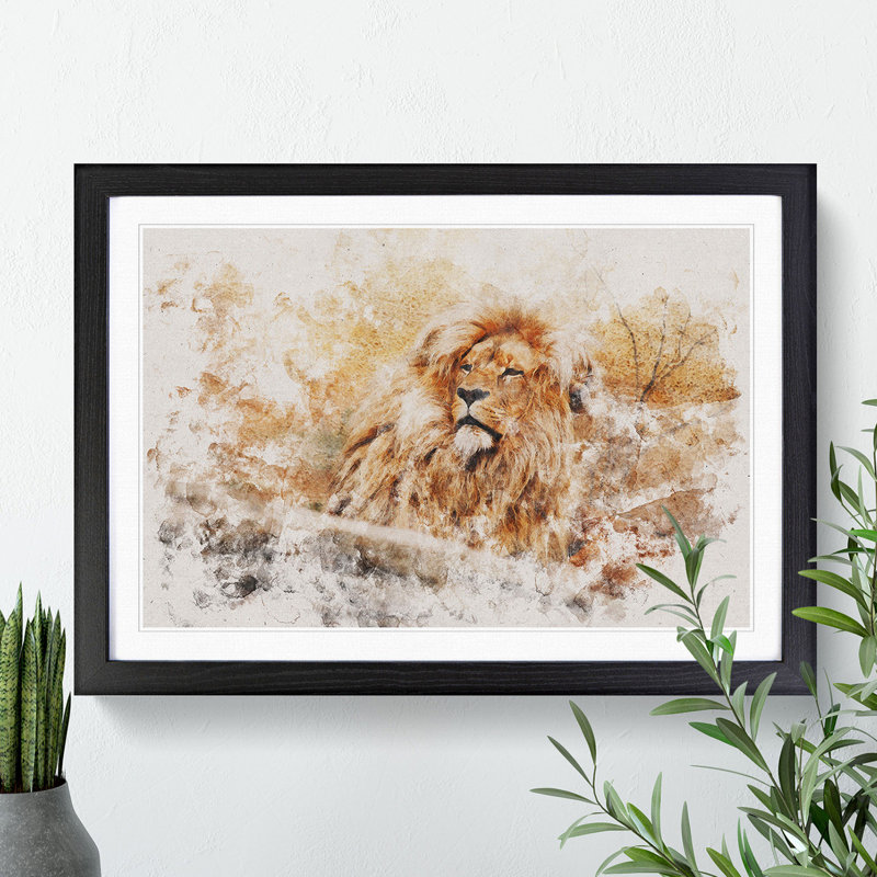 Lion Vol.1 - Picture Frame Graphic Art, Walnut Framed, 65cm H x 90cm W x 2cm D