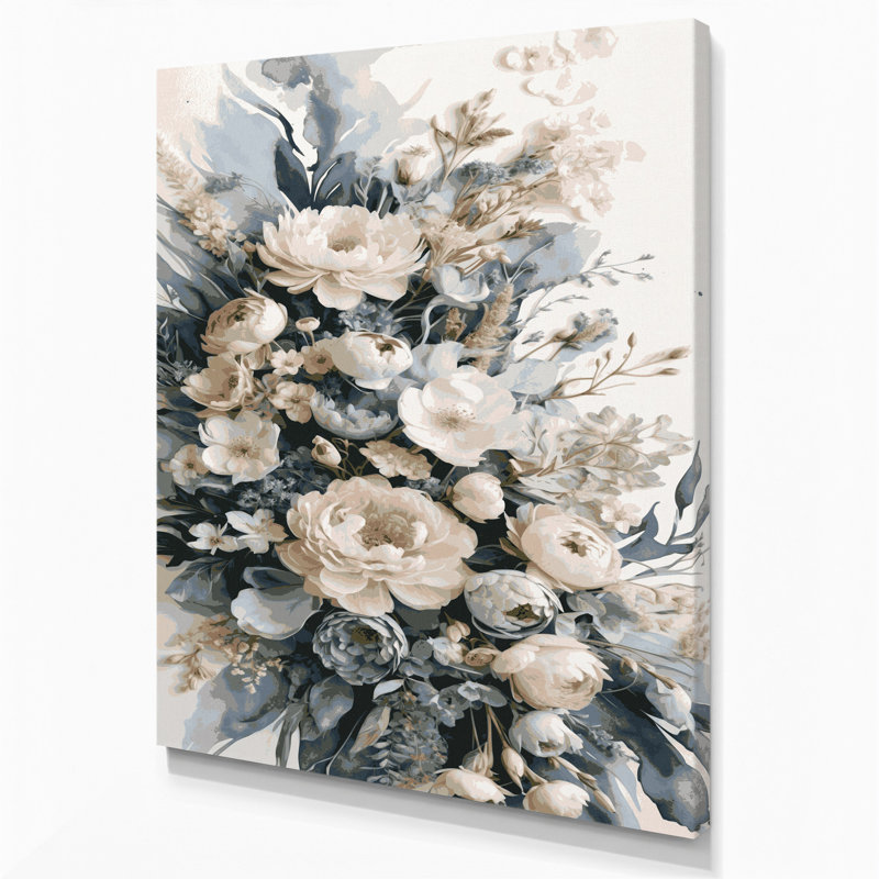 "Watercolor Floral 5", art mural sur toile grise, H 20 po x l 24 po